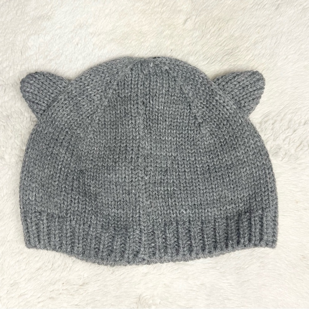 Gray Knit Kids Beanie Hat with Teddy Bear Ears